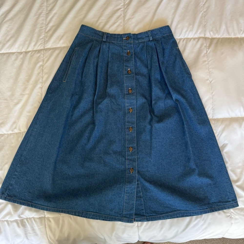 Koret City Blues Petites Button-Front Midi Denim Skirt Size 14